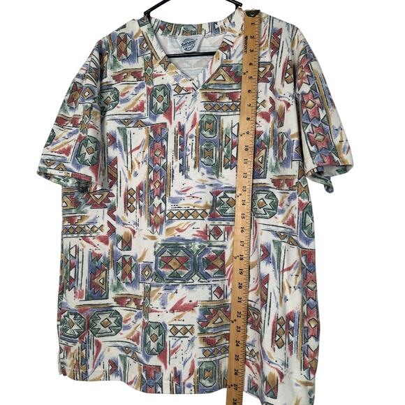 Vintage 90s Jordache Men's M Aztec Tribal Ribbed Cotton Short Sleeve T-Shirt Y2K - Picture 5 of 6